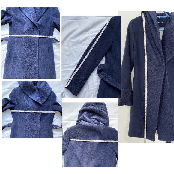 Calvin Klein Women's Blue Hooded Wool Coat, Size 10 - Picture 10 of 10